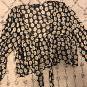 Zara black crop sheer shirt with flowers